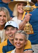 1 October 2023; Matt Fitzpatrick of Europe and his girlfriend Katherine Gaal celebrate after the final day of the 2023 Ryder Cup at Marco Simone Golf and Country Club in Rome, Italy. Photo by Brendan Moran/Sportsfile