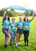 1 October 2023; Participants originally from Ukraine, from left, Nataliia Yevdokymenko, Ludmila Korukina, Iryna Vdovenko and Natalia Kochkova during the Permanent TSB Sanctuary Run 2023 at the Cross Country track of the Sport Ireland Campus in Dublin. The Permanent TSB Sanctuary Run on the Sport Ireland campus attracted nearly 1,000 participants including refugees from Direct Provision centres across Ireland, Ukrainian people in Dublin, locals and Irish Olympians. The event, to celebrate diversity and interculturalism in Ireland today, was run by the Sanctuary Runners’ organisation and supported by the Olympic Federation of Ireland and Athletics Ireland. Photo by Stephen McCarthy/Sportsfile