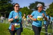 1 October 2023; Shirley Ross, left, and Bolelang Tlhankane during the Permanent TSB Sanctuary Run 2023 at the Cross Country track of the Sport Ireland Campus in Dublin. The Permanent TSB Sanctuary Run on the Sport Ireland campus attracted nearly 1,000 participants including refugees from Direct Provision centres across Ireland, Ukrainian people in Dublin, locals and Irish Olympians. The event, to celebrate diversity and interculturalism in Ireland today, was run by the Sanctuary Runners’ organisation and supported by the Olympic Federation of Ireland and Athletics Ireland. Photo by Stephen McCarthy/Sportsfile