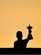 1 October 2023; Europe captain Luke Donald with the Ryder Cup trophy after the final day of the 2023 Ryder Cup at Marco Simone Golf and Country Club in Rome, Italy. Photo by Brendan Moran/Sportsfile