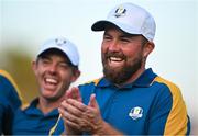 1 October 2023; Shane Lowry of Europe, right, and team-mate Rory McIlroy after the final day of the 2023 Ryder Cup at Marco Simone Golf and Country Club in Rome, Italy. Photo by Brendan Moran/Sportsfile