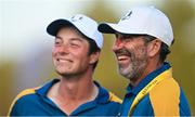 1 October 2023; Europe vice-captain José María Olazábal, right and Viktor Hovland after the final day of the 2023 Ryder Cup at Marco Simone Golf and Country Club in Rome, Italy. Photo by Brendan Moran/Sportsfile