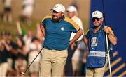 1 October 2023; Shane Lowry of Europe and caddie Darren Reynolds on the 17th green during the singles matches on the final day of the 2023 Ryder Cup at Marco Simone Golf and Country Club in Rome, Italy. Photo by Brendan Moran/Sportsfile