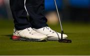 1 October 2023; A detailed view of the under armour shoes worn by Jordan Spieth of USA during the singles matches on the final day of the 2023 Ryder Cup at Marco Simone Golf and Country Club in Rome, Italy. Photo by Brendan Moran/Sportsfile