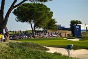 1 October 2023; Shane Lowry of Europe chips from a bunker onto the 10th green during the singles matches on the final day of the 2023 Ryder Cup at Marco Simone Golf and Country Club in Rome, Italy. Photo by Brendan Moran/Sportsfile
