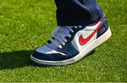 1 October 2023; A detailed view of the shoe worn by USA captain Zach Johnson during the singles matches on the final day of the 2023 Ryder Cup at Marco Simone Golf and Country Club in Rome, Italy. Photo by Brendan Moran/Sportsfile