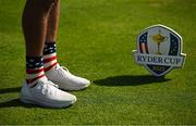 1 October 2023; A detailed view of the socks and shoes worn by Michael Greller, caddie to Jordan Spieth of USA, during the singles matches on the final day of the 2023 Ryder Cup at Marco Simone Golf and Country Club in Rome, Italy. Photo by Brendan Moran/Sportsfile