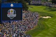 1 October 2023; A general view of the galleries on the first fairway and green during the singles matches on the final day of the 2023 Ryder Cup at Marco Simone Golf and Country Club in Rome, Italy. Photo by Brendan Moran/Sportsfile