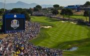 1 October 2023; A general view of the galleries on the first fairway and green during the singles matches on the final day of the 2023 Ryder Cup at Marco Simone Golf and Country Club in Rome, Italy. Photo by Brendan Moran/Sportsfile