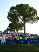 1 October 2023; Jordan Spieth of USA drives from the 14th tee box during the singles matches on the final day of the 2023 Ryder Cup at Marco Simone Golf and Country Club in Rome, Italy. Photo by Brendan Moran/Sportsfile