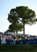 1 October 2023; Shane Lowry of Europe watches his drive on the 14th tee box during the singles matches on the final day of the 2023 Ryder Cup at Marco Simone Golf and Country Club in Rome, Italy. Photo by Brendan Moran/Sportsfile