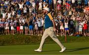 1 October 2023; Shane Lowry of Europe celebrates after going one up on the 17th green during the singles matches on the final day of the 2023 Ryder Cup at Marco Simone Golf and Country Club in Rome, Italy. Photo by Brendan Moran/Sportsfile