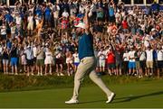 1 October 2023; Shane Lowry of Europe celebrates after going one up on the 17th green during the singles matches on the final day of the 2023 Ryder Cup at Marco Simone Golf and Country Club in Rome, Italy. Photo by Brendan Moran/Sportsfile