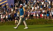 1 October 2023; Shane Lowry of Europe celebrates after going one up on the 17th green during the singles matches on the final day of the 2023 Ryder Cup at Marco Simone Golf and Country Club in Rome, Italy. Photo by Brendan Moran/Sportsfile