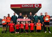 3 October 2023; Lucan FC players, from left, Mason Yourell, Meskerem Fitzgerald, Haahash Lemuel, Ollie Lambe, Blake Yourell, Katie May, Sanjay Kalalai Selevan, Chloe O'Connor and Doireann Macken, with, from left, FAI club development programme coordinator Barry McGann, Paul Dixon, senior director retail sales and operations, Circle K, Circle K head of marketing Eadaoin Keane, Brandon Turton, FAI grassroots leadership team, Robbie DeCourcy, FAI development officer for South Dublin, and Matthew McCann, FAI development officer for South Dublin, were pictured at Circle K, Ireland’s leading forecourt and convenience retailer, and title sponsors of the FAI Club Mark Programme, who today announced a €100,000 giveaway to grassroots football clubs across the Republic of Ireland. Clubs can win up to €30,000 to help them grow with entries closing on December 5th. Visit www.circlek.ie for details. Photo by Stephen McCarthy/Sportsfile