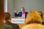 3 October 2023; Economist Jim Power speaking during the Federation of Irish Sport Pre-Budget Breakfast Briefing at Irish Sport HQ Building in the Sports Campus, Dublin. Photo by Sam Barnes/Sportsfile