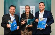 3 October 2023; In attendance during the Federation of Irish Sport Pre-Budget Breakfast Briefing are, from left, Special Olympics Ireland Chief Executive Officer Matt English, Swim Ireland Chief Executive Officer Sarah Keane and Volleyball Ireland Chief Executive Officer Gary Stewart at Irish Sport HQ Building in the Sports Campus, Dublin. Photo by Sam Barnes/Sportsfile