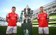 3 October 2023; Joe Redmond, left, and Jamie Lennon of St Patrick's Athletic during the Sports Direct Men’s FAI Cup Semi-Final's media day at Aviva Stadium in Dublin. Photo by Stephen McCarthy/Sportsfile