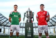 3 October 2023; Cian Coleman of Cork City and Joe Redmond of St Patrick's Athletic during the Sports Direct Men’s FAI Cup Semi-Final's media day at Aviva Stadium in Dublin. Photo by Stephen McCarthy/Sportsfile