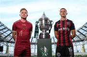 3 October 2023; Conor McCormack of Galway United and Keith Buckley of Bohemians during the Sports Direct Men’s FAI Cup Semi-Final's media day at Aviva Stadium in Dublin. Photo by Stephen McCarthy/Sportsfile