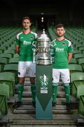 3 October 2023; Cian Coleman, left, and Aaron Bolger of Cork City during the Sports Direct Men’s FAI Cup Semi-Final's media day at Aviva Stadium in Dublin. Photo by Stephen McCarthy/Sportsfile