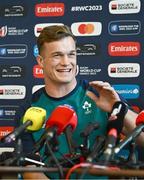 5 October 2023; Josh van der Flier during an Ireland Rugby media conference at Le Domaine des Vanneaux Hotel in Paris, France. Photo by Harry Murphy/Sportsfile