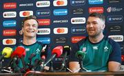 5 October 2023; Josh van der Flier, left, and Peter O’Mahony during an Ireland Rugby media conference at Le Domaine des Vanneaux Hotel in Paris, France. Photo by Harry Murphy/Sportsfile