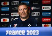 6 October 2023; National scrum coach John Fogarty during an Ireland media conference after the captain's run at the Stade de France in Paris, France. Photo by Harry Murphy/Sportsfile