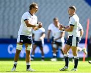 6 October 2023; Jamie Ritchie and Finn Russell play rock, paper, scissors during the Scotland rugby captain's run at the Stade de France in Paris, France. Photo by Harry Murphy/Sportsfile