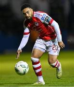 15 September 2023; Jake Mulraney of St Patrick's Athletic during the Sports Direct Men’s FAI Cup quarter-final match between Finn Harps and St Patrick's Athletic at Finn Park in Ballybofey, Donegal. Photo by Ramsey Cardy/Sportsfile