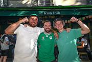 6 October 2023; Ireland supporters, from left, Kenneth Murphy, Sam Doyle and Eoin Doyle from Wicklow ahead of the 2023 Rugby World Cup Pool B match between Ireland and Scotland at the Montmartre in Paris, France. Photo by Harry Murphy/Sportsfile
