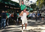 6 October 2023; Ireland supporters Kenneth Murphy, bottom, and Sam Doyle from Wicklow ahead of the 2023 Rugby World Cup Pool B match between Ireland and Scotland at the Montmartre in Paris, France. Photo by Harry Murphy/Sportsfile