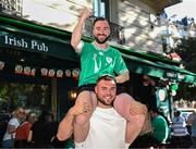 6 October 2023; Ireland supporters, Kenneth Murphy, bottom, and Sam Doyle from Wicklow ahead of the 2023 Rugby World Cup Pool B match between Ireland and Scotland at the Montmartre in Paris, France. Photo by Harry Murphy/Sportsfile