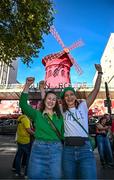 6 October 2023; Ireland supporters Amy Murphy, left, and Dora Foley from Frankfield, Cork, ahead of the 2023 Rugby World Cup Pool B match between Ireland and Scotland at the Montmartre in Paris, France. Photo by Harry Murphy/Sportsfile