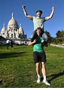 6 October 2023; Ireland supporters Ian Fitzpatrick from Ratoath, Meath, top, Tom Higgins from Eadestown, Kildare, ahead of the 2023 Rugby World Cup Pool B match between Ireland and Scotland at the Montmartre in Paris, France. Photo by Harry Murphy/Sportsfile