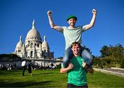 6 October 2023; Ireland supporters Ian Fitzpatrick from Ratoath, Meath, top, Tom Higgins from Eadestown, Kildare, ahead of the 2023 Rugby World Cup Pool B match between Ireland and Scotland at the Montmartre in Paris, France. Photo by Harry Murphy/Sportsfile
