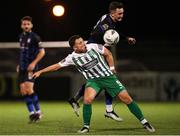 6 October 2023; Chris Lyons of Bray Wanderers in action against Jack Kavanagh of Athlone Town during the SSE Airtricity Men's First Division match between Athlone Town and Bray Wanderers at Athlone Town Stadium in Westmeath. Photo by Michael P Ryan/Sportsfile