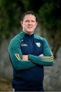 7 October 2023; Manager Damien Coleman stands for a portrait during an Ireland Hurling Shinty squad portrait session at DCU Sports Grounds in Dublin. Photo by Seb Daly/Sportsfile