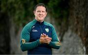 7 October 2023; Manager Damien Coleman stands for a portrait during an Ireland Hurling Shinty squad portrait session at DCU Sports Grounds in Dublin. Photo by Seb Daly/Sportsfile