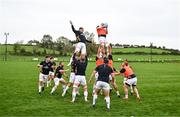 7 October 2023; Ulster players practice a lineout before the pre-season friendly match between Ulster and Glasgow Warriors at Kingspan Breffni in Cavan. Photo by Ben McShane/Sportsfile
