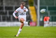 7 October 2023; Jake Flannery of Ulster kicks a conversion during the pre-season friendly match between Ulster and Glasgow Warriors at Kingspan Breffni in Cavan. Photo by Ben McShane/Sportsfile
