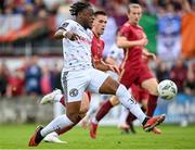 7 October 2023; Jonathan Afolabi of Bohemians has a shot on goal during the Sports Direct Men’s FAI Cup semi-final match between Galway United and Bohemians at Eamonn Deacy Park in Galway. Photo by Stephen McCarthy/Sportsfile