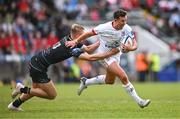 7 October 2023; Billy Burns of Ulster is tackled by Duncan Munn of Glasgow Warriors during the pre-season friendly match between Ulster and Glasgow Warriors at Kingspan Breffni in Cavan. Photo by Ben McShane/Sportsfile