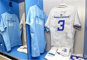 7 October 2023; The jerseys of Rory McGuire and John McKee are seen hanging in the Leinster dressing room before the pre-season friendly match between Castres and Leinster at the Stade Pierre Fabre in Castre, France. Photo by Manuel Blondeau/Sportsfile
