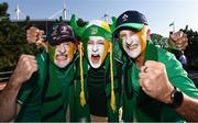 7 October 2023; Ireland supporters, from left, brothers Brian, Francis and Gerard Harrington, from Bantry, Cork, before the 2023 Rugby World Cup Pool B match between Ireland and Scotland at the Stade de France in Paris, France. Photo by Ramsey Cardy/Sportsfile