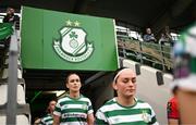 7 October 2023; Stephanie Zambra of Shamrock Rovers makes her way out to the pitch with team-mates before the SSE Airtricity Women's Premier Division match between Shamrock Rovers and Shelbourne at Tallaght Stadium in Dublin. Photo by Eóin Noonan/Sportsfile