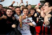 7 October 2023; Paddy Kirk and John O’Sullivan, left, of Bohemians celebrate with supporters after the Sports Direct Men’s FAI Cup semi-final match between Galway United and Bohemians at Eamonn Deacy Park in Galway. Photo by Stephen McCarthy/Sportsfile