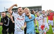 7 October 2023; Adam McDonnell, left, and Bohemians goalkeeper James Talbot celebrate after the Sports Direct Men’s FAI Cup semi-final match between Galway United and Bohemians at Eamonn Deacy Park in Galway. Photo by Stephen McCarthy/Sportsfile