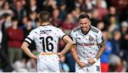 7 October 2023; John O’Sullivan, right, and Keith Buckley of Bohemians celebrate after the Sports Direct Men’s FAI Cup semi-final match between Galway United and Bohemians at Eamonn Deacy Park in Galway. Photo by Stephen McCarthy/Sportsfile