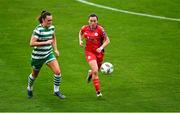7 October 2023; Jessica Gargan of Shamrock Rovers in action against Megan Smyth-Lynch of Shelbourne during the SSE Airtricity Women's Premier Division match between Shamrock Rovers and Shelbourne at Tallaght Stadium in Dublin. Photo by Eóin Noonan/Sportsfile